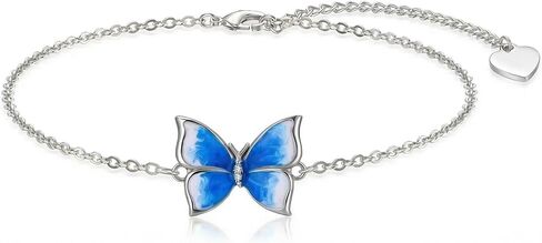 Diamond Butterfly Bracelet for Women 925 Sterling Silver Blue Butterfly Bracelets with Adjustable Dainty Chain Fashion Elegant Jewelry Gifts for Wife Girlfriend Her in Kuwait