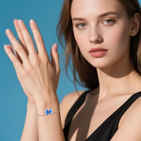 Diamond Butterfly Bracelet for Women 925 Sterling Silver Blue Butterfly Bracelets with Adjustable Dainty Chain Fashion Elegant Jewelry Gifts for Wife Girlfriend Her in Kuwait