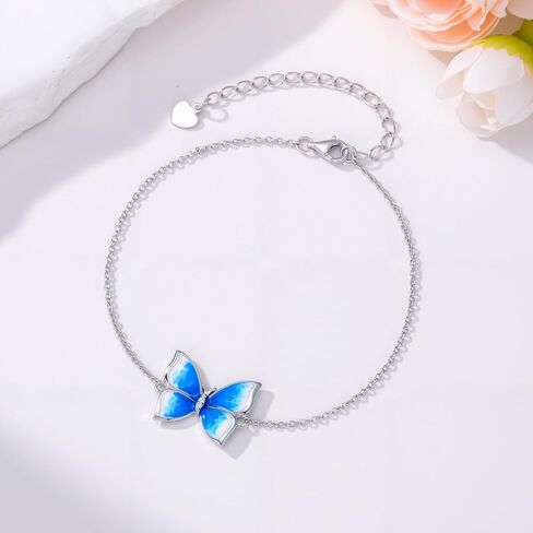 Diamond Butterfly Bracelet for Women 925 Sterling Silver Blue Butterfly Bracelets with Adjustable Dainty Chain Fashion Elegant Jewelry Gifts for Wife Girlfriend Her in Kuwait