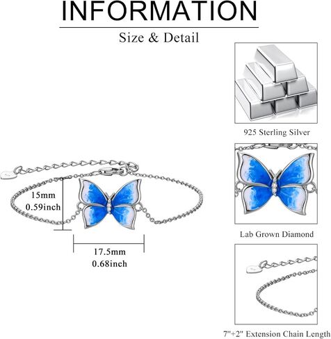 Diamond Butterfly Bracelet for Women 925 Sterling Silver Blue Butterfly Bracelets with Adjustable Dainty Chain Fashion Elegant Jewelry Gifts for Wife Girlfriend Her in Kuwait