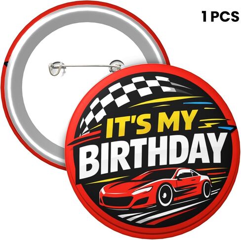 It’s My Birthday Pin – Racing Car Happy Birthday Button Badge, Red Black Party Photo Booth Prop for Race Day, Speed Theme & Motorsport Birthday Party Decor, 2.25 Inch in Saudi Arabia