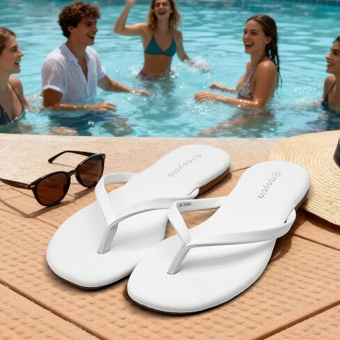 Women's Leather Flip Flops Toe Arch Support Comfortable Slim Flats Sandals for Summer Beach Pool in Kuwait