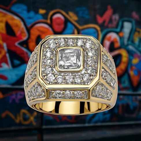SUPAC Men's Party Ring with Rhinestone Gems: Alloy-crafted, Silver-Plated for Exquisite Shine - the Ideal Hip-Hop Style Accessory for Social Events & Daily Wear (8), Gold in Saudi Arabia