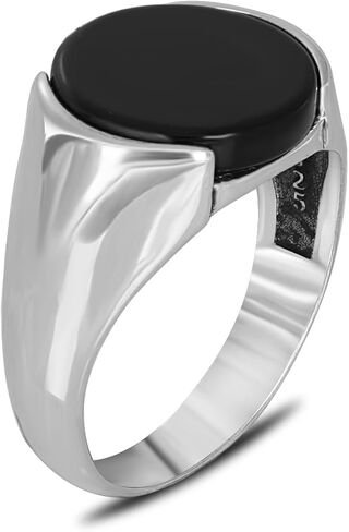 Men’s Black Onyx Ring – 925 Sterling Silver Minimalist Oval Stone Ring – Handmade Polished Band – Simple Modern Statement Ring for Men in Saudi Arabia