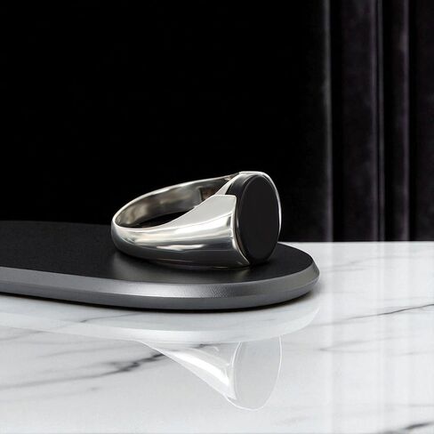 Men’s Black Onyx Ring – 925 Sterling Silver Minimalist Oval Stone Ring – Handmade Polished Band – Simple Modern Statement Ring for Men in Saudi Arabia