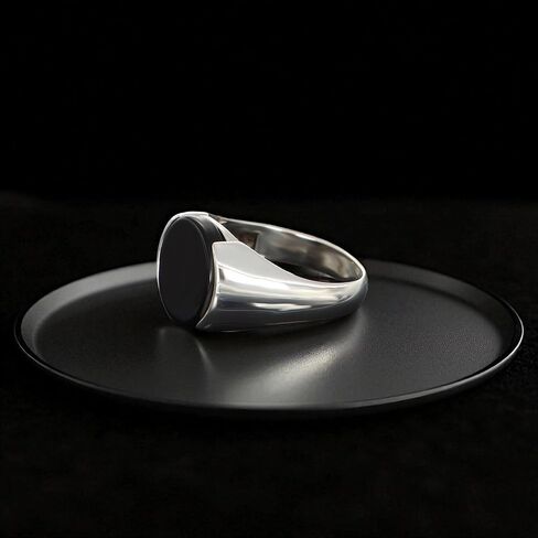 Men’s Black Onyx Ring – 925 Sterling Silver Minimalist Oval Stone Ring – Handmade Polished Band – Simple Modern Statement Ring for Men in Saudi Arabia