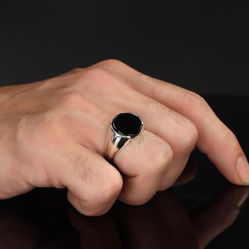 Men’s Black Onyx Ring – 925 Sterling Silver Minimalist Oval Stone Ring – Handmade Polished Band – Simple Modern Statement Ring for Men in Saudi Arabia