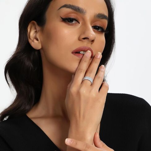MDFUN 18K مطلية بالذهب الأبيض خاتم الخطوبة وعد الزفاف الأبدي للنساء والرجال، مثلج خارج تألق مكعب زركونيا خواتم عرض 9 مم مقاس 5-10 in Kuwait