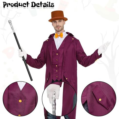 Purple Tailcoat Set with Top Hat Tie Glasses, Gloves for Halloween Party Costume in Saudi Arabia