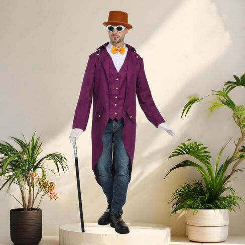 Purple Tailcoat Set with Top Hat Tie Glasses, Gloves for Halloween Party Costume in Saudi Arabia