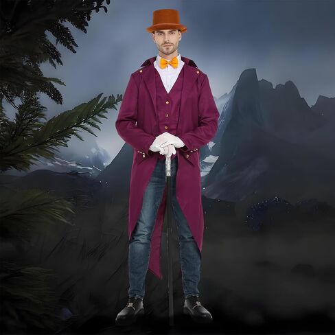 Purple Tailcoat Set with Top Hat Tie Glasses, Gloves for Halloween Party Costume in Saudi Arabia