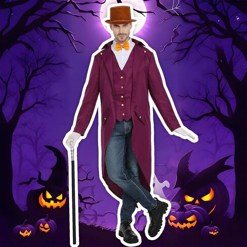 Purple Tailcoat Set with Top Hat Tie Glasses, Gloves for Halloween Party Costume in Saudi Arabia