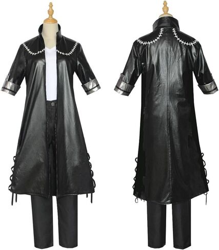 Black Leather Coat Cosplay Costume Set Long Jacket with Pants Shirt Gothic Stage Outfit for Halloween Men in Saudi Arabia