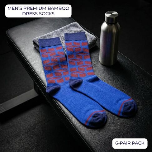 YUN 6-Pack Men’s Dress Socks – Premium Bamboo Rayon Crew Socks with Patterns, Durable & Breathable, Size 7-11 (US) in Saudi Arabia