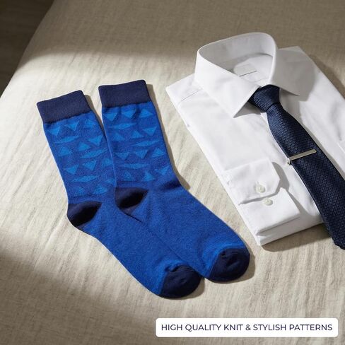 YUN 6-Pack Men’s Dress Socks – Premium Bamboo Rayon Crew Socks with Patterns, Durable & Breathable, Size 7-11 (US) in Saudi Arabia