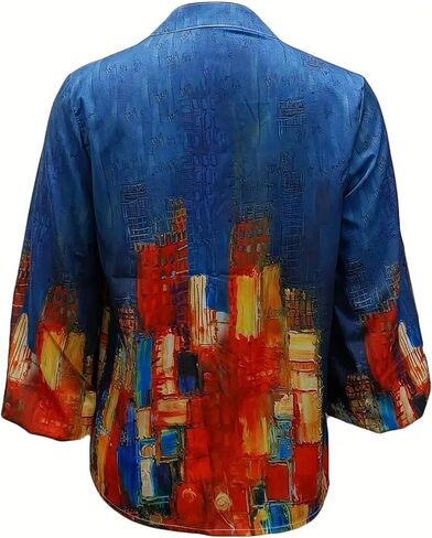 Plus Size 1XL-5XL Women's Fashion Oil Painting Print Blouse with Button Ladies Casual Stand Collar Stylish Comfortable Shirt in Kuwait