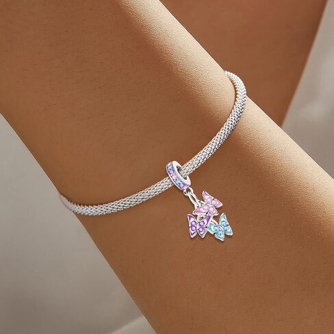 1pc 925 Silver Silver Charm Fashionable Colorful Butterfly for Women Bangles DIY And Daily Outfit Matching Jewelry Decoration For Women Gift For Mom in Kuwait