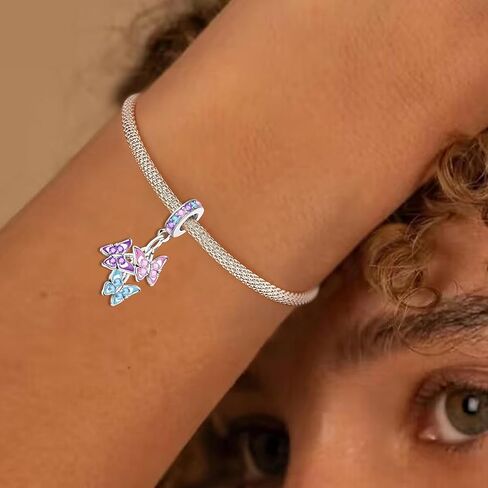 1pc 925 Silver Silver Charm Fashionable Colorful Butterfly for Women Bangles DIY And Daily Outfit Matching Jewelry Decoration For Women Gift For Mom in Kuwait