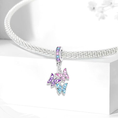 1pc 925 Silver Silver Charm Fashionable Colorful Butterfly for Women Bangles DIY And Daily Outfit Matching Jewelry Decoration For Women Gift For Mom in Kuwait