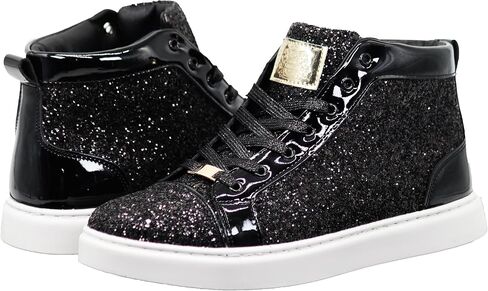 Enzo Romeo PTR Men's High Top Glitter Blink Flat Fashion Lace Up Sneakers Dress Shoes in Kuwait