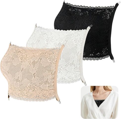 Modesty Panels for Women - V Neck Cover Up Insert Clip-On Mock Camisoles, Cleavage & Chest Cover for Low Cut Dresses (3) White, Black, Skin Color in Kuwait