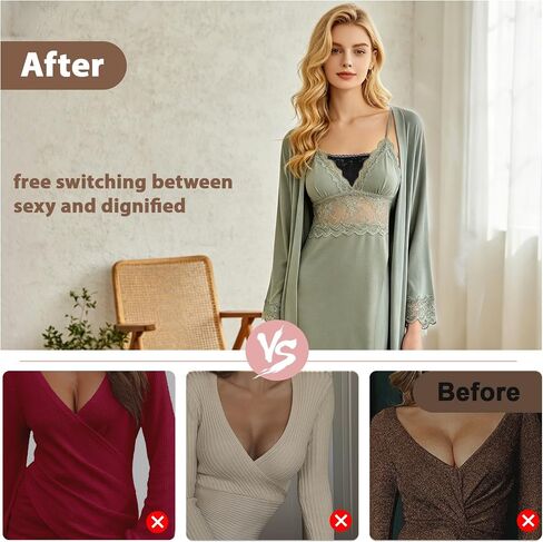 Modesty Panels for Women - V Neck Cover Up Insert Clip-On Mock Camisoles, Cleavage & Chest Cover for Low Cut Dresses (3) White, Black, Skin Color in Kuwait