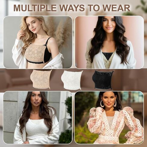 Modesty Panels for Women - V Neck Cover Up Insert Clip-On Mock Camisoles, Cleavage & Chest Cover for Low Cut Dresses (3) White, Black, Skin Color in Kuwait