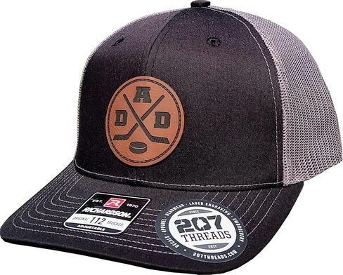 Hockey Dad Hat, Hockey Dad Leather Patch Cap, Ice Hockey Sticks Cross Dad Gift Trucker Hat, Roller League in Saudi Arabia