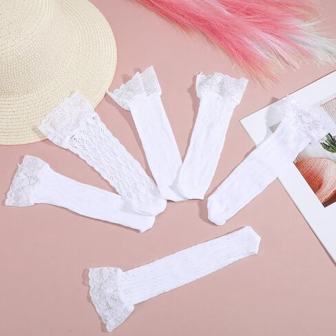 6 Pairs Lace Socks, White/Black Elegent Fishnet Socks Hollow Sock Sexy Lace AnkleSock for Women Crew Sock in Kuwait