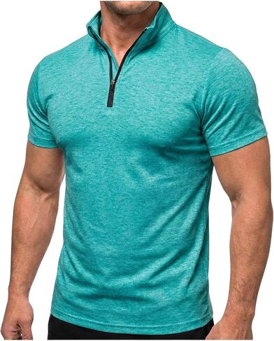 Quarter Zip Pullover Men Stand Collar Short Sleeve Business Casual Tops Summer Stylish Workout Athletic Golf T Shirts in Saudi Arabia