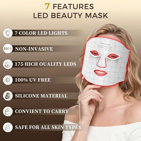 Red Light Therapy for Face, 7-1 Colors LED Light Therapy mask, Rechargeable LED Face Mask for Anti-Aging, Skin Firming & Radiant Glow at Home in Saudi Arabia