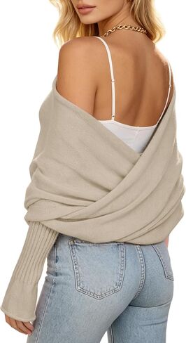Sweater Shawl Wraps for Women Criss Cross Knit Soft Warm Bridal Shrug Bolero Crop Scarf with Sleeves for Fall Winter in Saudi Arabia