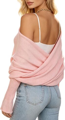Sweater Shawl Wraps for Women Criss Cross Knit Soft Warm Bridal Shrug Bolero Crop Scarf with Sleeves for Fall Winter in Saudi Arabia