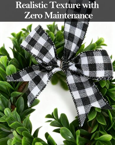 6 Pcs 9" Mini Eucalyptus Wreaths for Kitchen Cabinets, Small Farmhouse Greenery Wreath with Buffalo Check Bow, Realistic Boxwood Leaf Window Indoor Outdoor Decor, UV Protected in Saudi Arabia