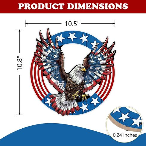 4th of July Patriotic Bald Eagle Front Door Sign, America Stars Stripes Wood Plaque Hanger Outdoor Outside Porch Home Decor, American USA Farmhouse Wooden Wreath Indoor Wall Hanging Decoration in Kuwait