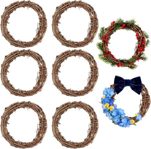 6 Pcs 4 Inch Natural Grapevine Wreaths, Hand-Woven Vine Branch Wreath, Rattan Wreath for DIY Crafts, Christmas Decorations, Home & Event Styling Party Wedding Decor in Saudi Arabia
