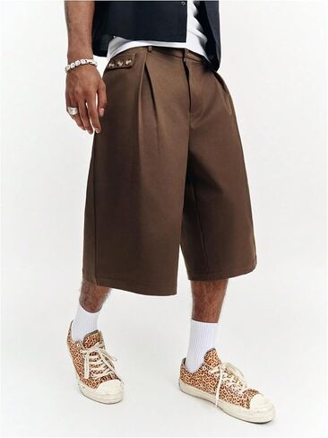 VIPWOLF Men's Wide Leg Below Knee Shorts Pleated Baggy Golf Hiking Travel Chino Dress Shorts in Kuwait