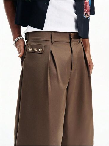 VIPWOLF Men's Wide Leg Below Knee Shorts Pleated Baggy Golf Hiking Travel Chino Dress Shorts in Kuwait