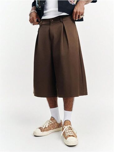 VIPWOLF Men's Wide Leg Below Knee Shorts Pleated Baggy Golf Hiking Travel Chino Dress Shorts in Kuwait