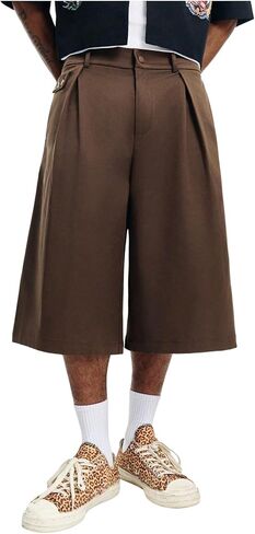 VIPWOLF Men's Wide Leg Below Knee Shorts Pleated Baggy Golf Hiking Travel Chino Dress Shorts in Kuwait