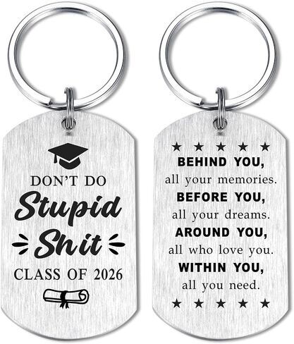 Emideary Class of 2026 Graduation Gifts - Funny Graduation Keychain for Son Daughter, Stainless Steel Senior Gift for Teens Boys Girls, Don't Do Stupid Stuff Graduate Present in Saudi Arabia