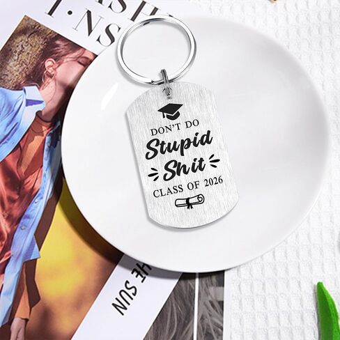 Emideary Class of 2026 Graduation Gifts - Funny Graduation Keychain for Son Daughter, Stainless Steel Senior Gift for Teens Boys Girls, Don't Do Stupid Stuff Graduate Present in Saudi Arabia