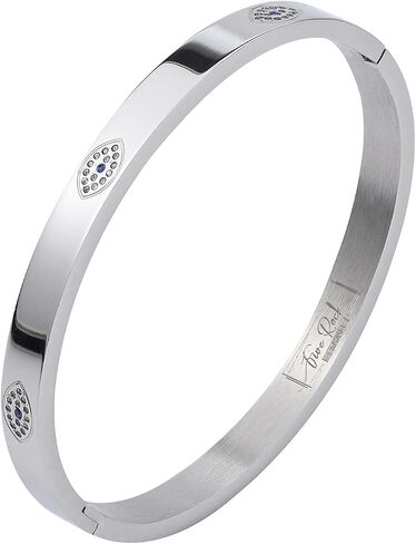 “Five Rock Style" Elegant Chamsa Eye Bracelet Bangles Gift Box, Silver, Friendship Jewelry for Women, Girls, Teens and Friends, No More Evil Eye, Stainless Steel Hinged Bangle with Select Cubic Zirconias in Saudi Arabia