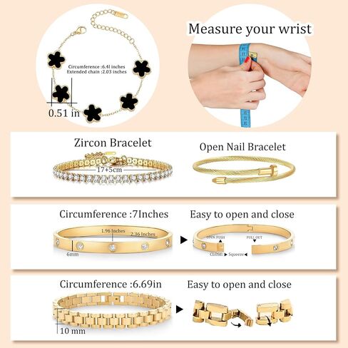 18 K Gold Plated Bangle Bracelet,5-Piece Floral Tennis Bracelet Collection with Crystal Rhinestones,Watch Band Chains Wristband Jewelry,Christmas Valentines Birthday Gifts. in Kuwait