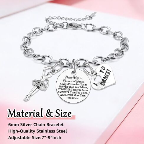 Gifts for Ballerina Dancer Stainless Bracelet Dance Recital Gifts for Women Dance Lover Team Ballet Dancer Silver Chain Bracelet Present for Daughter Granddaughter Niece Friends Sister Dancer in Saudi Arabia