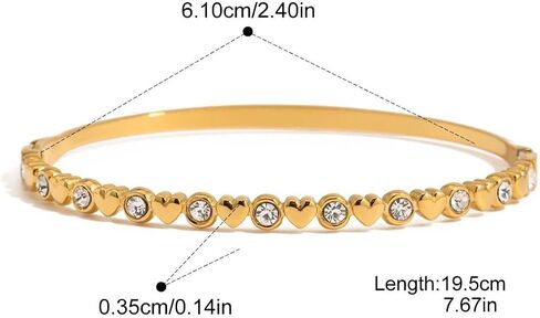 18K Gold Plated Heart Bracelet for Women, Waterproof Stainless Steel Jewelry, Sparkling Cubic Zirconia Bangle Gift for Her in Kuwait
