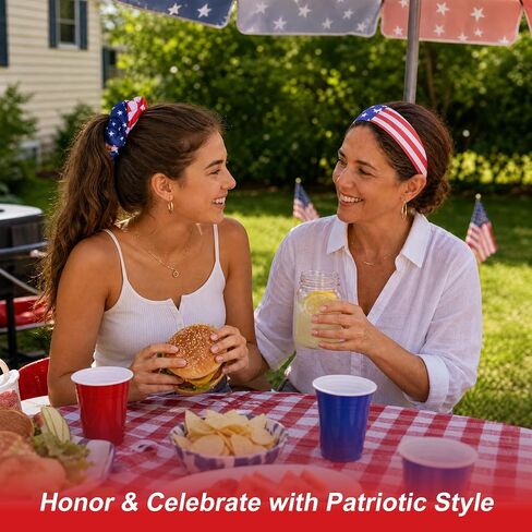 VOCOSTE 4th of July Hair Accessories for Women, Patriotic Red White Blue American Flag Bandana Headband Hair Tie Earrings Bracelet Set for Memorial Day Soccer Match Day in Kuwait