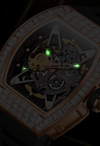 Mens Luxury Tonneau Mechanical Watches Rhinestone Inlay Skeleton Watch Big Dial Silicone Strap Waterproof Luminous Men's Automatic Wristwatch in Saudi Arabia