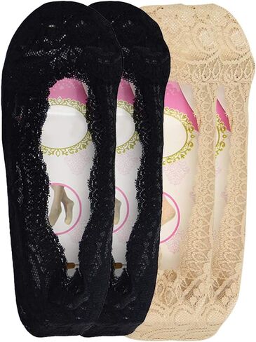 BOFETA Women's Lace Casual No Show Non-Skid Low Cut Boat Socks Set of 4 Pairs in Saudi Arabia