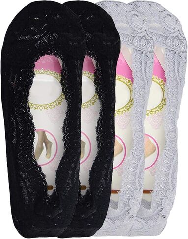 BOFETA Women's Lace Casual No Show Non-Skid Low Cut Boat Socks Set of 4 Pairs in Saudi Arabia